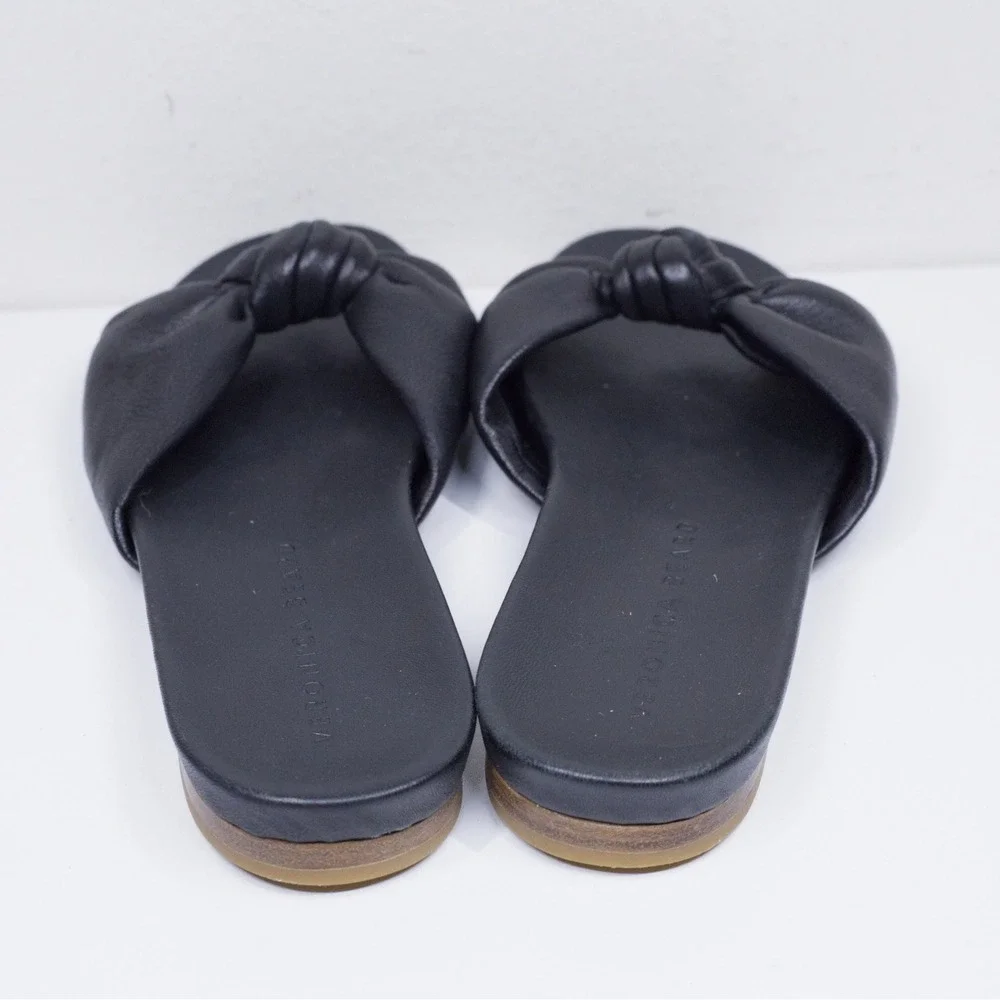 VERONICA BEARD Knotted Bow‎ Leather Slide Sandals Flat Summer Black Sz 5